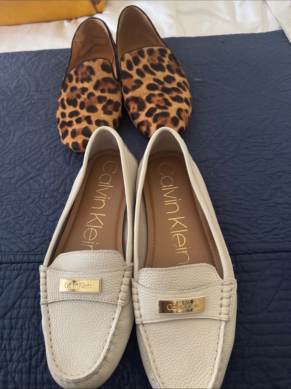 J. Crew Leopard Print and Cream Leather Loafers Duo
